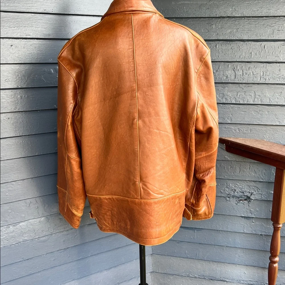 Men's Vintage Weatherproof 100% Genuine Brown Leather Jacket - Picture 3 of 9